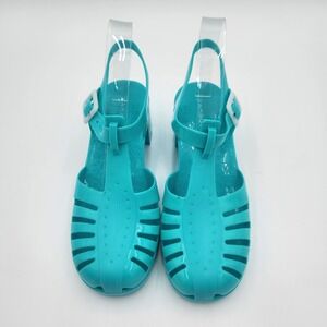 New Bamboo Mary Jane Sugar 01 Jelly Sandal 2" Heel Teal Size 8 Cruise Vacation